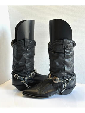 Vintage Dingo Olivia Slouch Harness Boot Women's 9 M Black Leather Western Chain